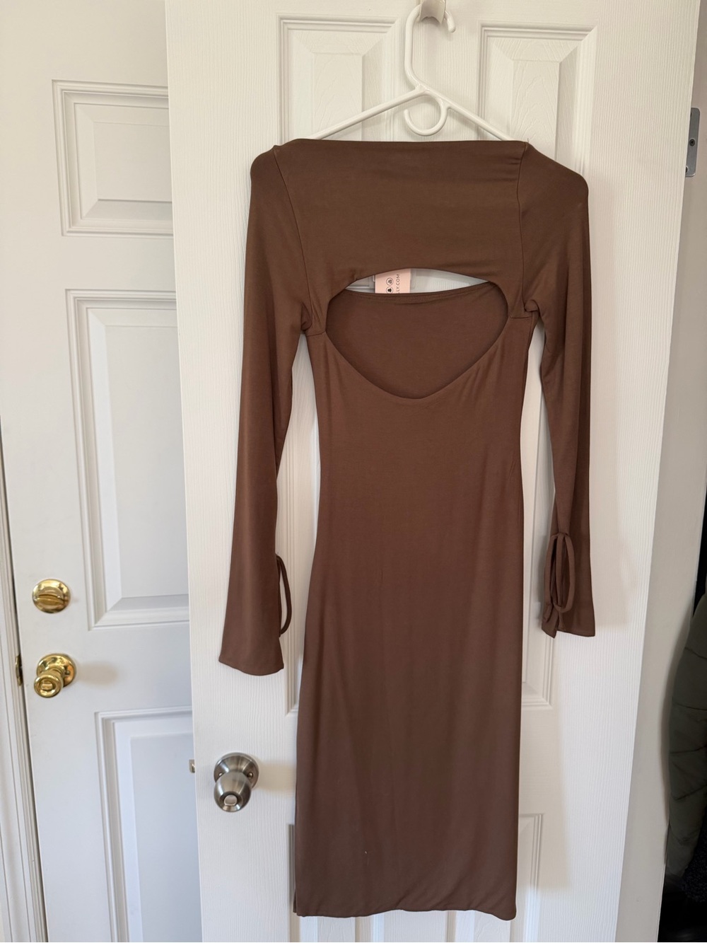 Oh Polly Brown Long Sleeve Cutout Midi Dress